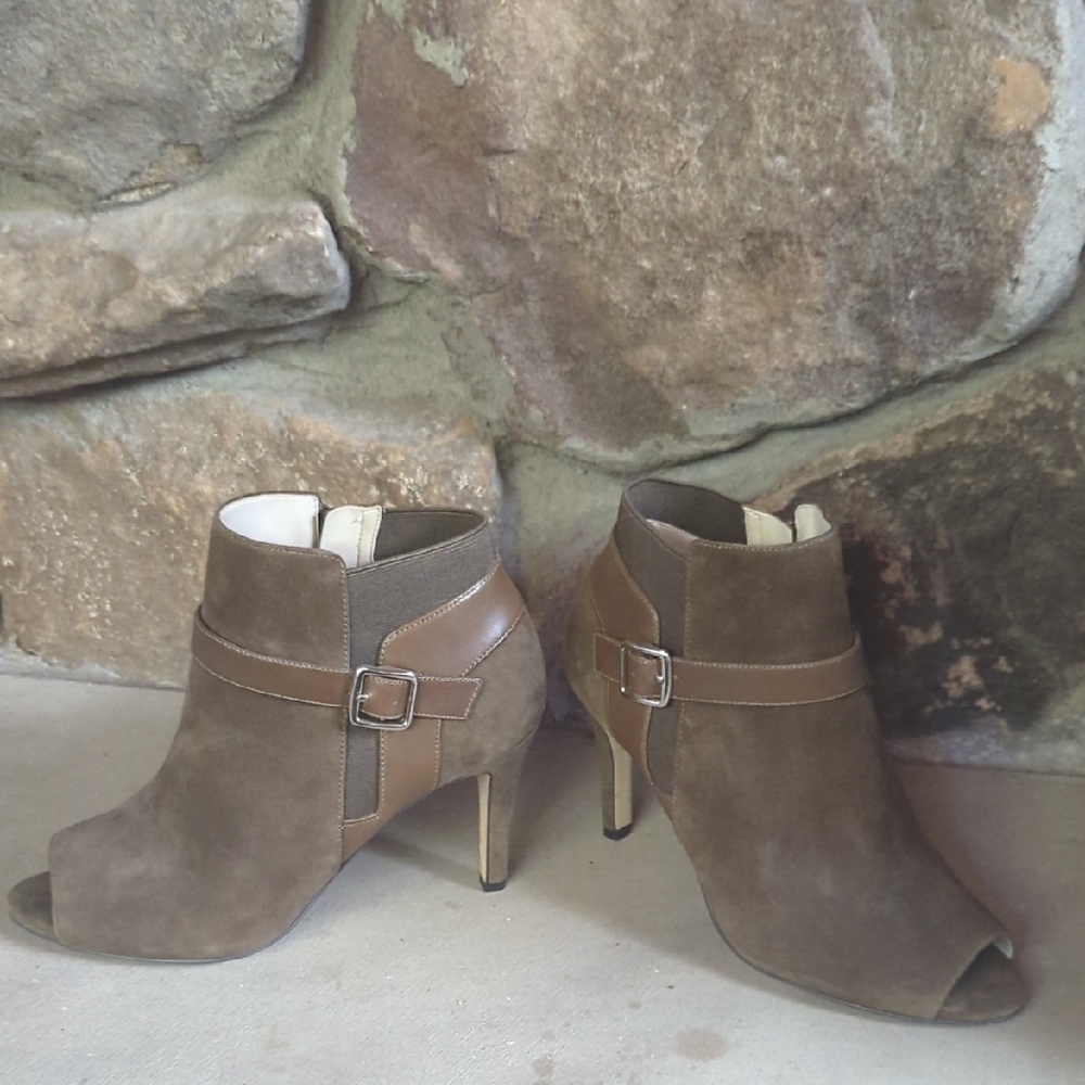 Marc Fisher Taupe Peep-Toe Heeled Boots NWOT